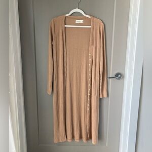 Abercrombie & Fitch Beige Ribbed Button Long Sleeve Midi Dress / Long Cardigan
